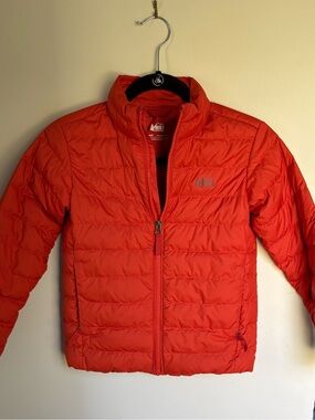 REI Co-op Kids 650 Down Jacket Small 8 Orange Red Puffer Packable